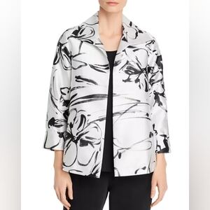 Caroline‎ Rose Floral A-Line Party Dinner Jacket Medium Metallic Silver Black